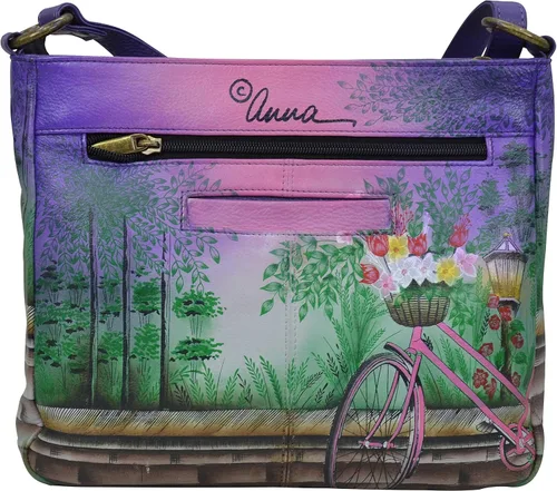 Vista 3 de Anna by Anuschka Hand Painted Womens Genuine Leather Medium Crossbody Handbag