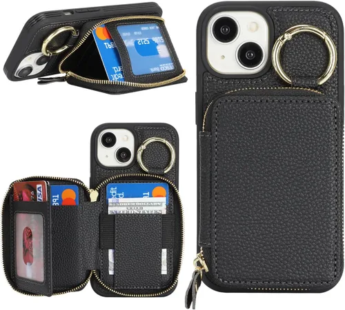 Vista 19 de Funda compatible con iPhone 11 con tarjetero, para iPhone 11, funda de teléfono con cremallera y ranura para mujer, 6.1 pulgadas, oro rosa