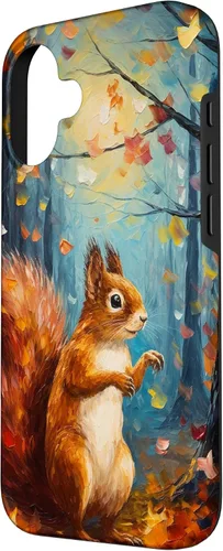 Vista 2 de Starry Night Squirrel Autumn Falling Leaves Van Gogh Style Case for iPhone 16