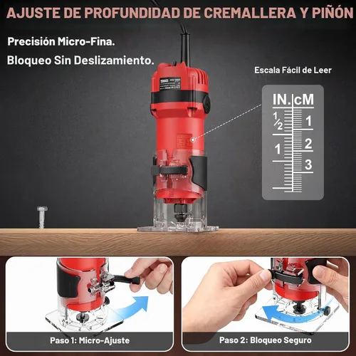 Vista 5 de TEENO Herramienta de enrutador, 1.25 HP 6.5 Amp Herramienta compacta de Rojo