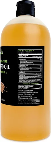 Vista 2 de GreenIVe Aceite de semilla de lino 100% puro prensado en frío, cultivado en Estados Unidos, alto contenido vegano de ácidos grasos Omega 3 6 9