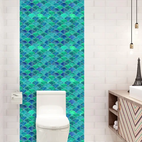 Vista 7 de Hyun-chae - 6 calcomanías de escamas de peces de 12 x 12 pulgadas, color azul, removibles, impermeables, autoadhesivas, para cocina, muebles de baño