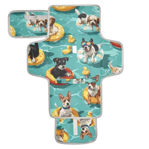 Vista 11 de Cambiador de pañales portátil, cambiador de pañales de viaje, impermeable, plegable, ligero, cambiador de bebé con almohada incorporada, perezosos