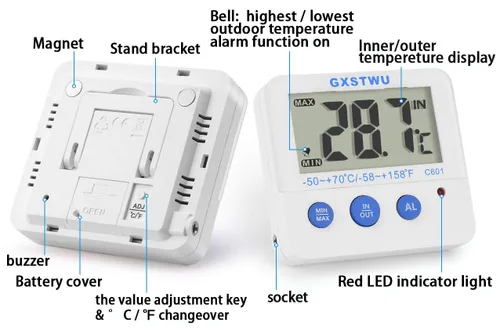 Vista 4 de Fridge Freezer Thermometer Max/Min Memory High & Low Temperature Alarms Settings with LED Indicator Digital Refrigeration Thermometer with