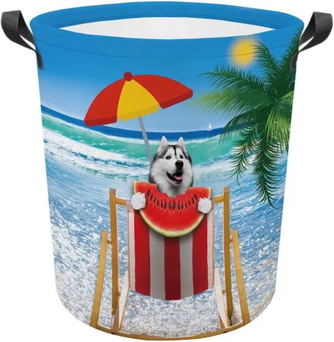 Vista 15 de Cesta plegable con estampado de perro, lindo Cavalier King Charles Spaniel Sandía con asa, caja de juguetes, bolsa de almacenamiento