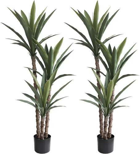 Vista 8 de momoplant Árbol de agave artificial de 4.5 pies, planta de agave artificial con 3 cabezas de seda en maceta de plástico para decoración del hogar