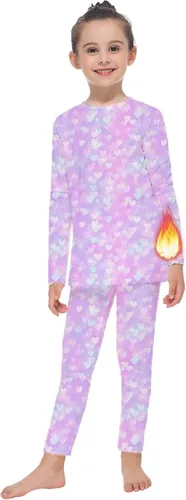 Vista 11 de MANCYFIT Conjunto de ropa interior térmica para niñas, con forro polar largo, capa base ultra suave Rosa bebé