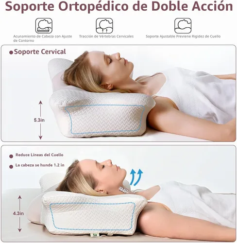 Vista 3 de Almohada cervical cervical para dormir, almohada ergonómica ajustable, almohada de contorno de cuello para dormir lateral para adultos, almohada