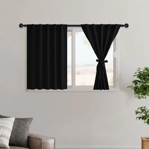 Vista 42 de Hiasan Cortinas opacas negras para dormitorio, cortinas opacas cortas de 45 pulgadas de largo, con aislamiento térmico, bolsillo para barra