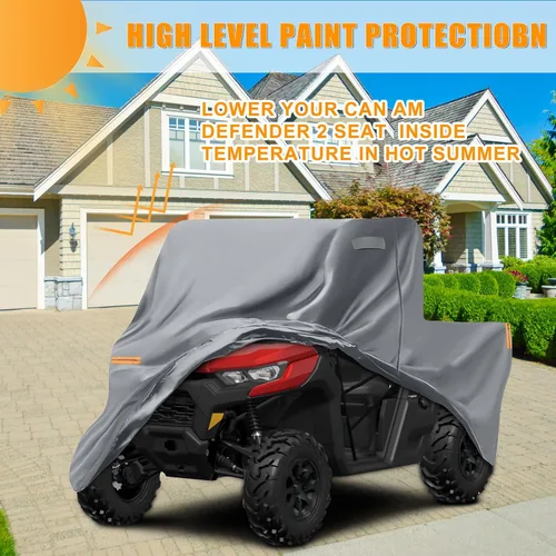 Vista 7 de Funda impermeable UTV compatible con Can-am Defender de 2 plazas, 6 capas para todo tipo de clima, con rejillas de ventilación, cremallera de puerta