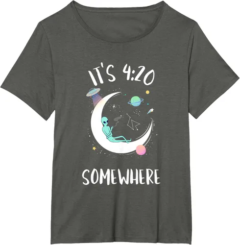 Vista 37 de Funny Weed Joint Smoking Moon Alien It's 4:20 Somewhere Camiseta, Negro, S