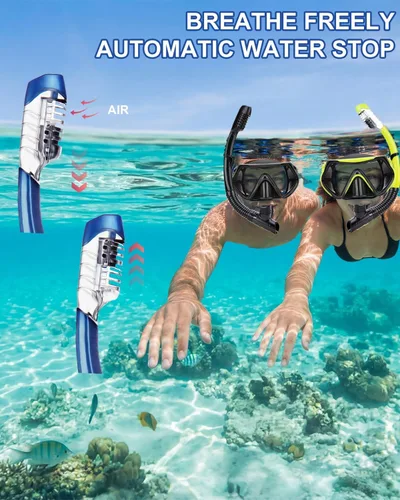Vista 5 de Equipo de esnórquel para adultos, juego de máscara de esnórquel en seco, juego de máscara de buceo para adultos, máscara de buceo panorámica