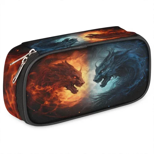 Vista 13 de Estuche de cuero blanco de béisbol 3D para lápices, organizador de papelería de gran capacidad, bolsa para lápices con agua y fuego para niños