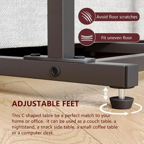 Vista 4 de Mesa auxiliar en forma de C, mesa auxiliar para sofá, bandeja de TV pequeña, mesa de sofá con bolsa de almacenamiento para espacio pequeño, sala