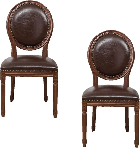 Vista 16 de Juego de sillas de comedor de madera 1/2/4, sillas de cocina tapizadas con asiento de cuero, silla de comedor rústica, silla lateral sin brazos