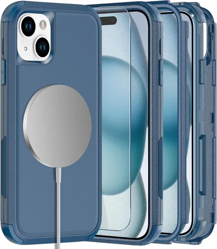 Vista 33 de Diverbox Funda para iPhone 15 [a prueba de golpes] [a prueba de caídas] [protector de pantalla de vidrio templado], funda de protección resistente