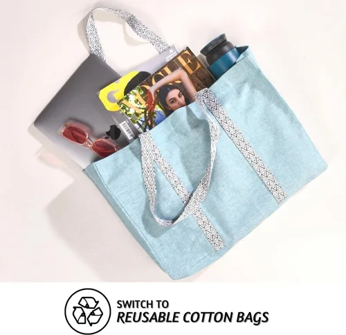 Vista 7 de Folkulture Bolso tote para mujer, lona, Verde salvia, Bolso tote
