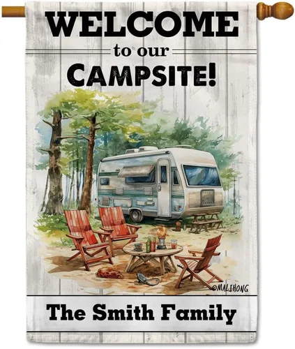 Vista 9 de Custom Welcome to Our Campsite Flag RV Camping Decor 12.5"x18" R26 Style 1