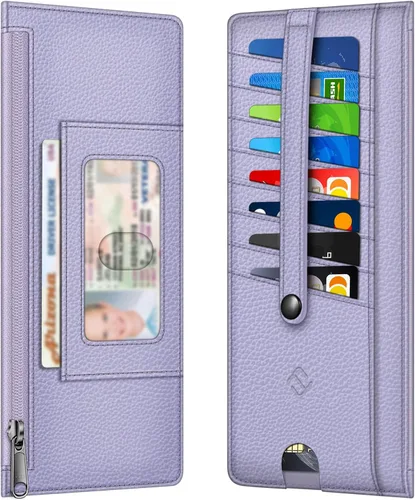 Vista 12 de FINTIE Cartera Delgada Porta Tarjetas de Crédito Monedero, Estuches para Tarjetas de Negocios con Bloqueo RFID y Bolsillo con Cremallera