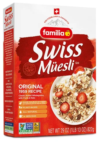 Vista 2 de Familia Cereal suizo Muesli, receta original con frutas y nueces, disfruta de avena caliente, fría o durante la noche, 29 onzas (paquete de 1)