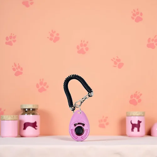 Vista 6 de 1 pieza de clicker rosa fácil de usar con botón accesorios de entrenamiento para perros, fuertes y de larga duración, ayuda para entrenamiento