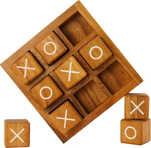 Vista 2 de BSIRI Bloques XO de madera (L) Juegos de mesa de Tic Tac Toe - Ideal para juegos de niños, juegos familiares y noches de juegos para adultos