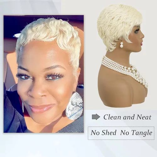 Vista 4 de Pelucas cortas Pixie para mujeres negras, peluca rubia 613, corte pixie, pelucas cortas y rizadas Short Curly Wigs for Black Women Pixie Cut Hair