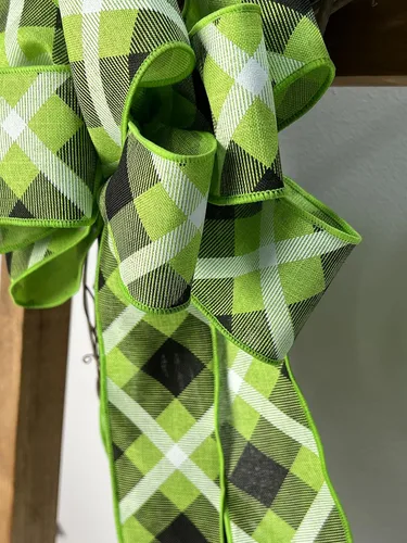 Vista 3 de Lime green, black, white plaid bow for Easter St Patrick's Day Wreaths, Gifts, Front Door Decoration, Lanterns