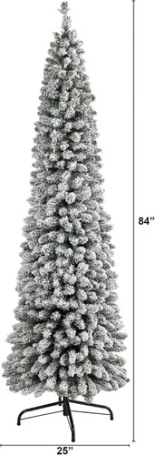 Vista 2 de Nearly Natural Árbol de Navidad artificial de lápiz flocado de 7 pies con 574 ramas flexibles