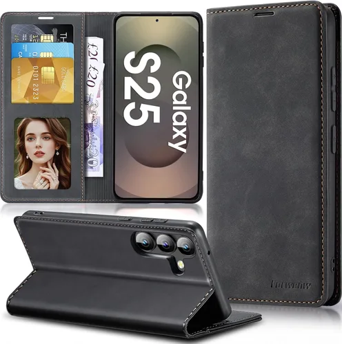 Vista 14 de Funda de piel con tapa para Samsung Galaxy Z Flip 3, con protección de bisagra, delgada y magnética tipo cartera [1 tarjetero], funda protectora a