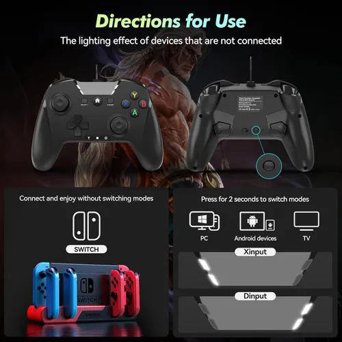 Vista 3 de Wired Controller for PCSteamAndroid(PhoneTabletTV BoxLaptop)SwitchTesla, 10ft USB Switch Pro Controller Gaming Controller Gamepad Joystick with