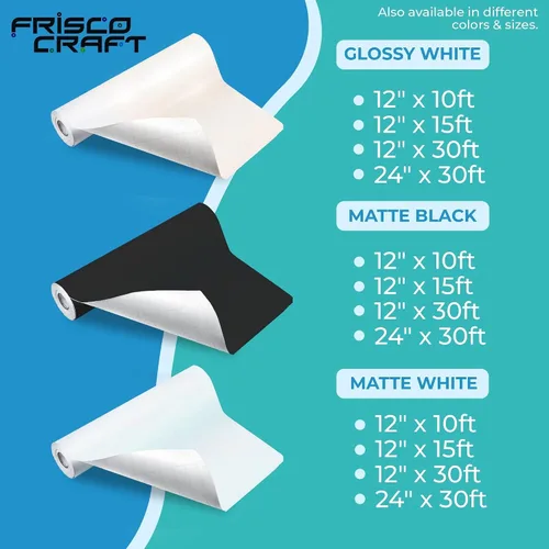 Vista 6 de Frisco Craft s Vinilo permanente blanco brillante, 12 pulgadas x 6 pies, vinilo autoadhesivo duradero para manualidades, señalización y decoración