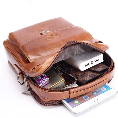 Vista 5 de Bolso bandolera de cuero genuino para hombre