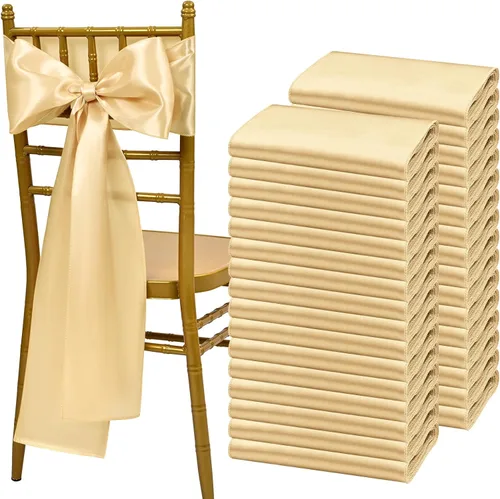 Vista 19 de Showgeous 60 cintas de satén color burdeos para decoración de sillas de recepción de boda, lazos para sillas de 7 x 78 pulgadas para banquetes