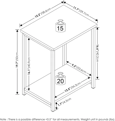 Vista 3 de Furinno Mesa auxiliar con marco de metal simplista, 1 paquete, pino ámbar