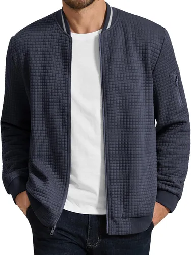 Vista 11 de COOFANDY - Chaqueta de suéter con cremallera para hombre, sudadera acanalada, bomber ligera, casual