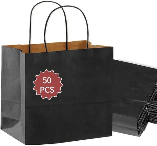Vista 6 de COGLARING Bolsas de regalo negras con asas, paquete de 100 unidades de 13 x 7 x 14 pulgadas para compras, venta al por menor, embalaje de mercancía