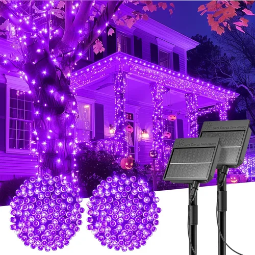Vista 21 de Minetom Luces de Cadena Solares para Exteriores, 40 pies, 100 Luces LED de Cadena Alimentadas por Energía Solar con 8 Modos de Iluminación, Luces