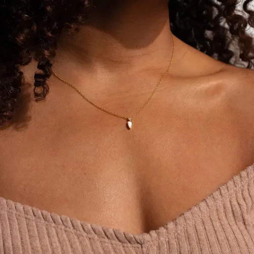 Vista 5 de Moonffay Collar de ópalo creado chapado en oro de 18 quilates para mujer, delicado collar de ópalo de lágrima azul, Chapado en oro, Ópalo sintético