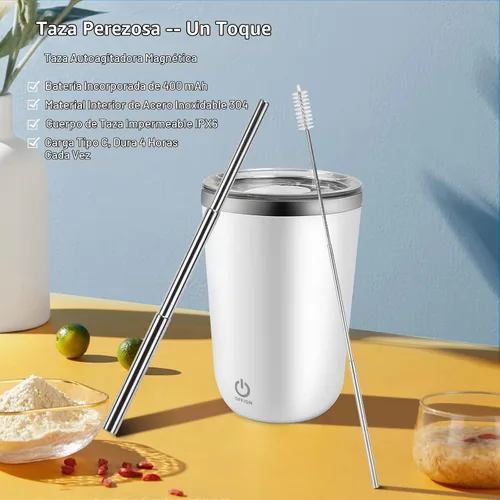 Vista 9 de Beyoung Taza mezcladora eléctrica portátil de 12 onzas, taza de café de viaje de acero inoxidable con tapa a prueba de fugas, vaso mezclador Blanco