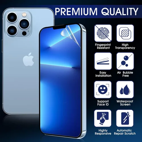 Vista 3 de Paquete de 3 protectores de pantalla de película de hidrogel para iPhone 13/iPhone 13 Pro, protector de pantalla de TPU suave HD para iPhone 13/13