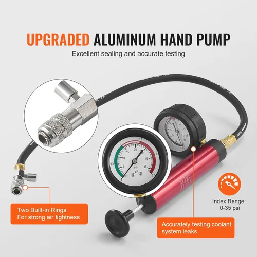 Vista 4 de VEVOR Kit de probador de presión de radiador para sistema de refrigeración automotriz, kit de probador de presión de radiador de 14 piezas con bomba