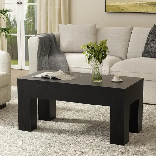 Vista 8 de FABATO Mesa auxiliar elevable de 41.7 pulgadas, mesa auxiliar rectangular de madera con almacenamiento oculto, mesa central grande de altura