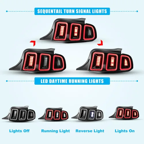 Vista 8 de CPW Conjunto de luces traseras para Ford Mustang 2010 2011 2012 2013 2014, repuesto de lámparas de freno traseras completamente funcionales, 1 par