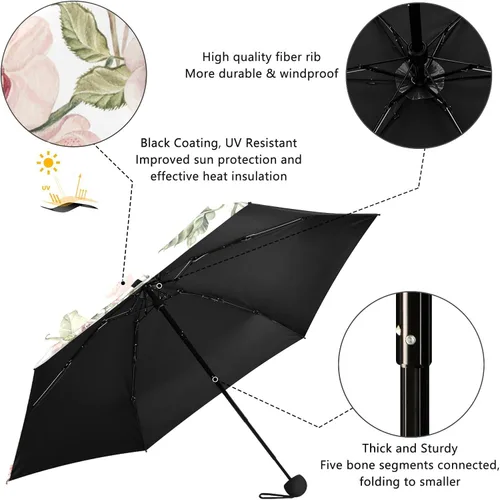 Vista 4 de Sombrilla de viaje plegable compacta con protección UV para 99% de protección UV, resistente al viento, a prueba de lluvia, pequeña luz a la moda
