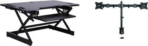 Vista 37 de Rocelco - Convertidor de escritorio para trabajar de pie con altura ajustable de 32 pulgadas - Estación de trabajo para computadora sentada o de pie