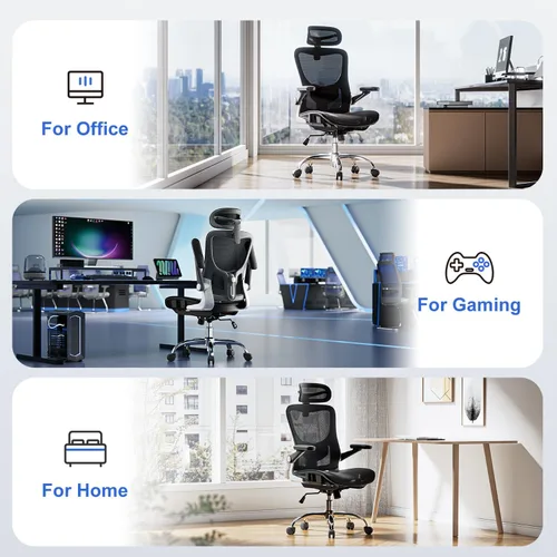 Vista 27 de marrap Silla de oficina ergonómica, silla de escritorio de malla con reposabrazos 3D, soporte lumbar ajustable y reposacabezas, función mecedora