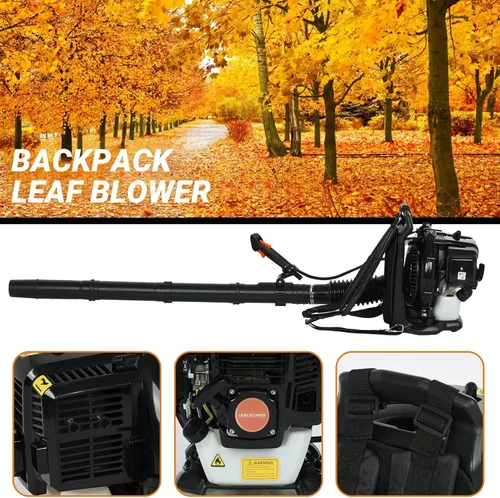 Vista 6 de Soplador de hojas de mochila a gas, soplador de hojas de gas de 52 CC, soplador de hojas de 2 tiempos de 550 CFM, sopladores de gas de 6800 RPM