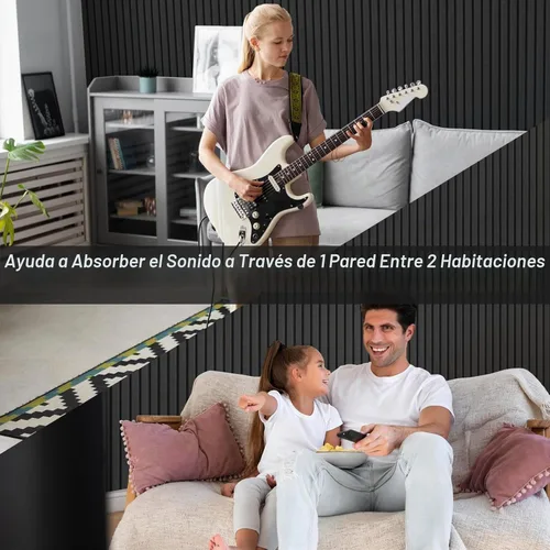 Vista 8 de Art3dwallpanels Paquete de 10 paneles acústicos, paneles de pared insonorizados de 48 x 12 x 0.35 pulgadas, autoadhesivos de alta densidad que Negro