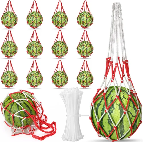 Vista 7 de Nuenen Hamaca de melón de red de sandía, 12 unidades, soporte para plantas y jardín, soporte de calabaza, bolsa colgante protege sandías, melón